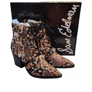 Sam Edelman Studded Snake Ankle Boots Size 6.5